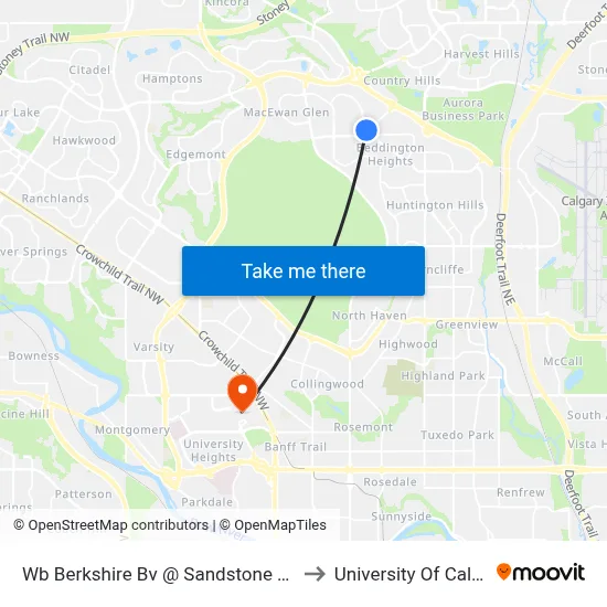 Wb Berkshire Bv @ Sandstone Dr NW to University Of Calgary map