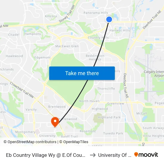 Eb Country Village Wy @ E.Of Country Village Li NE to University Of Calgary map
