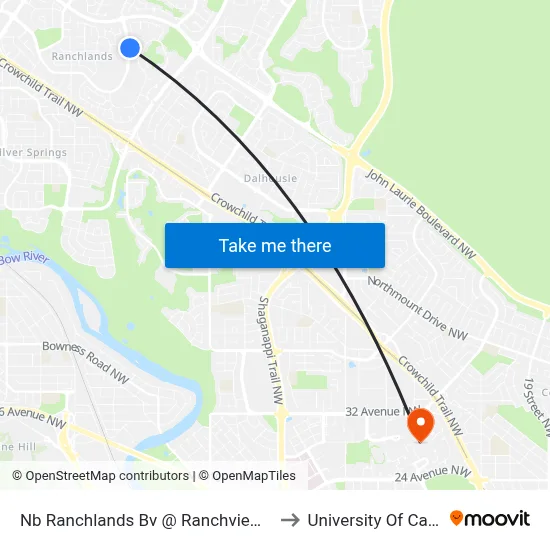 Nb Ranchlands Bv @ Ranchview Dr NW to University Of Calgary map