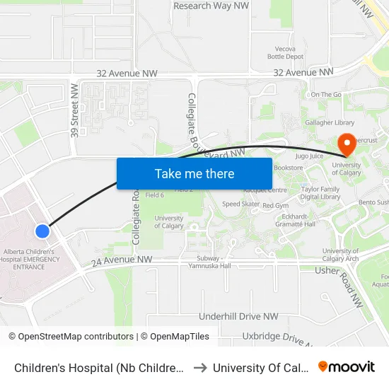 Children's Hospital (Nb Childrens Dr) to University Of Calgary map
