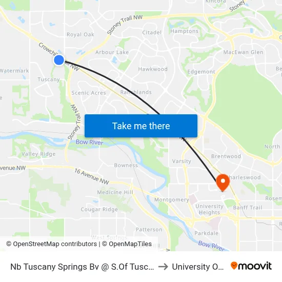 Nb Tuscany Springs Bv @ S.Of Tuscany Springs Gd NW to University Of Calgary map