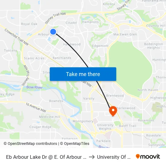 Eb Arbour Lake Dr @ E. Of Arbour Crest Dr NW to University Of Calgary map