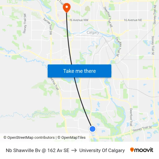 Nb Shawville Bv @ 162 Av SE to University Of Calgary map