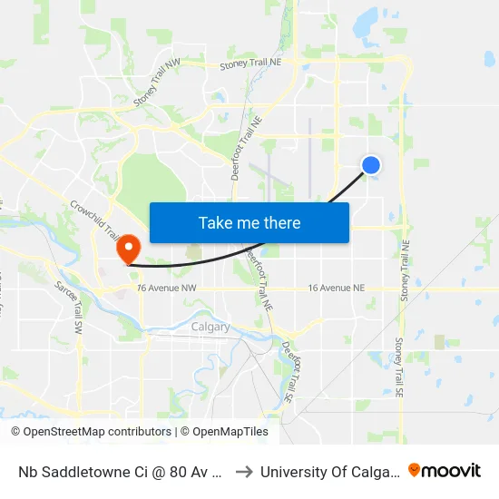 Nb Saddletowne Ci @ 80 Av NE to University Of Calgary map