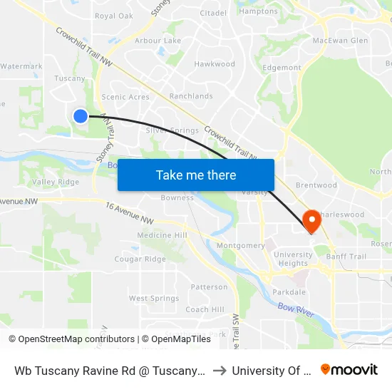 Wb Tuscany Ravine Rd @ Tuscany Ravine Tc NW to University Of Calgary map