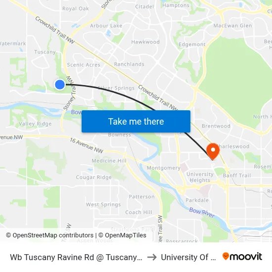 Wb Tuscany Ravine Rd @ Tuscany Ravine Ht NW to University Of Calgary map
