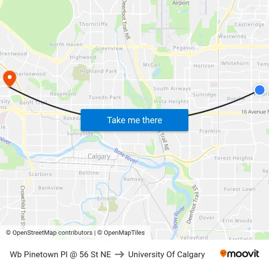 Wb Pinetown Pl @ 56 St NE to University Of Calgary map
