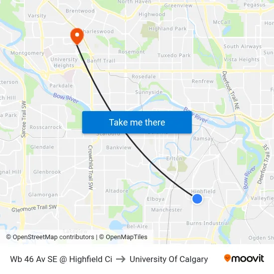 Wb 46 Av SE @ Highfield Ci to University Of Calgary map