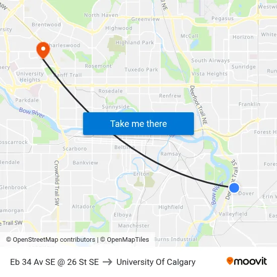 Eb 34 Av SE @ 26 St SE to University Of Calgary map