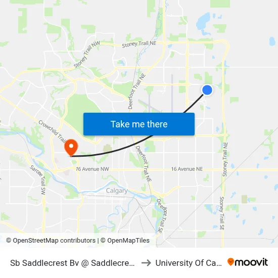 Sb Saddlecrest Bv @ Saddlecrest Pl NE to University Of Calgary map