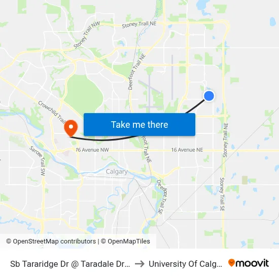 Sb Tararidge Dr @ Taradale Dr NE to University Of Calgary map