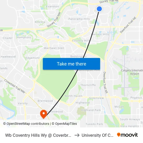 Wb Coventry Hills Wy @ Coverbrook Gr NE to University Of Calgary map