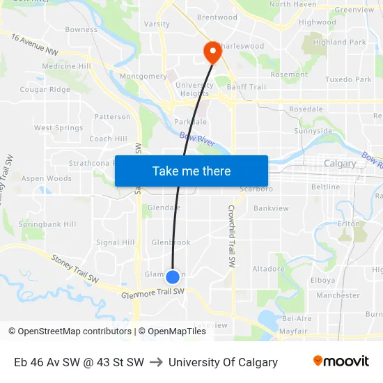 Eb 46 Av SW @ 43 St SW to University Of Calgary map