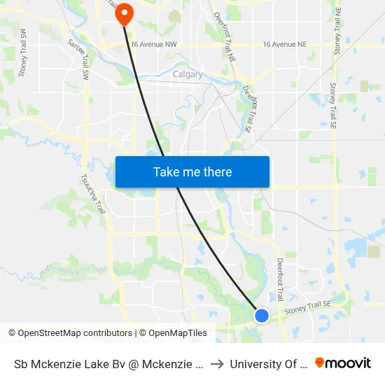 Sb Mckenzie Lake Bv @ Mckenzie Meadows Dr SE to University Of Calgary map