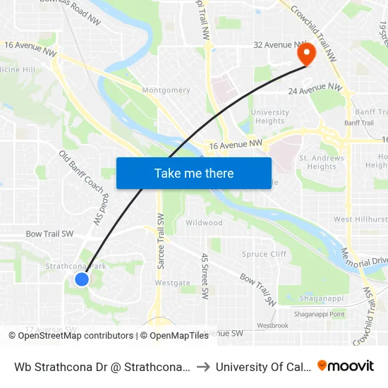 Wb Strathcona Dr @ Strathcona Dr SW to University Of Calgary map
