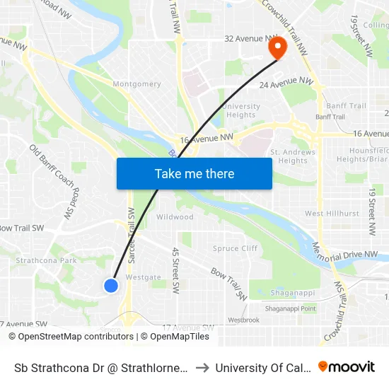 Sb Strathcona Dr @ Strathlorne Cr SW to University Of Calgary map
