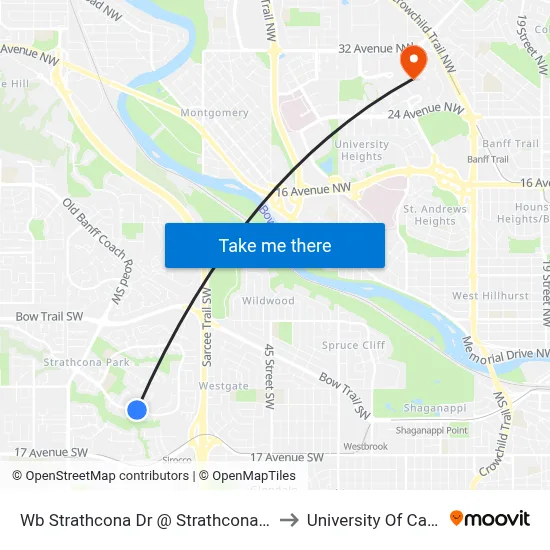 Wb Strathcona Dr @ Strathcona Rd SW to University Of Calgary map