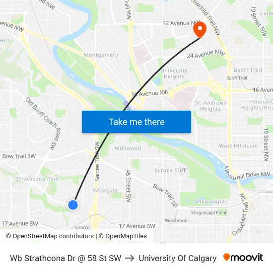 Wb Strathcona Dr @ 58 St SW to University Of Calgary map