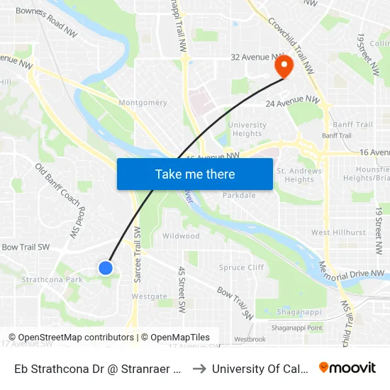 Eb Strathcona Dr @ Stranraer Pl SW to University Of Calgary map