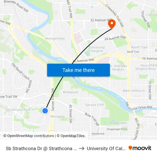 Sb Strathcona Dr @ Strathcona Cr SW to University Of Calgary map