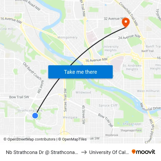 Nb Strathcona Dr @ Strathcona Dr SW to University Of Calgary map