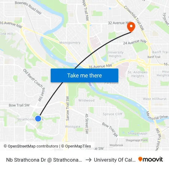 Nb Strathcona Dr @ Strathcona Rd SW to University Of Calgary map