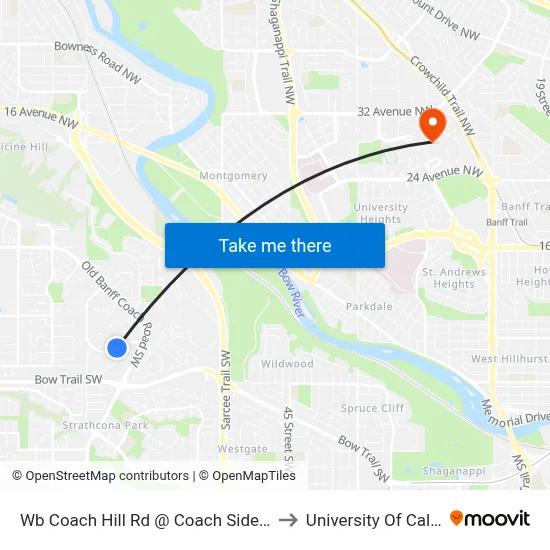 Wb Coach Hill Rd @ Coach Side Cr SW to University Of Calgary map