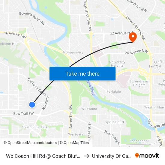 Wb Coach Hill Rd @ Coach Bluff Cr SW to University Of Calgary map