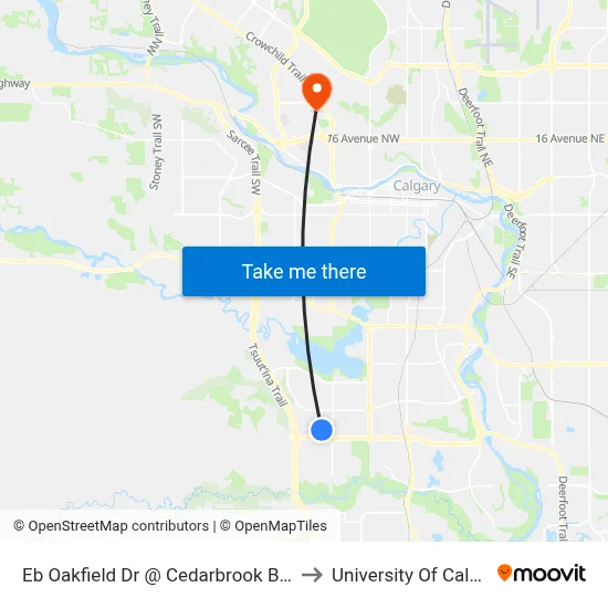 Eb Oakfield Dr @ Cedarbrook Ba SW to University Of Calgary map