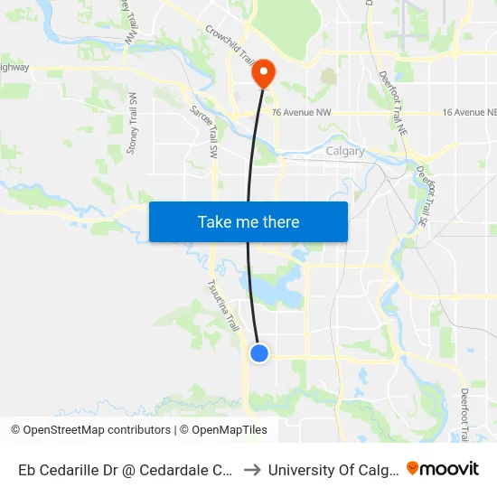 Eb Cedarille Dr @ Cedardale Cr SW to University Of Calgary map