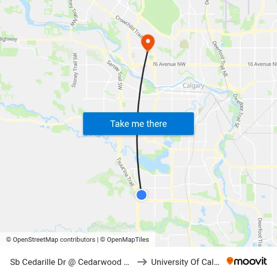 Sb Cedarille Dr @ Cedarwood Hl SW to University Of Calgary map