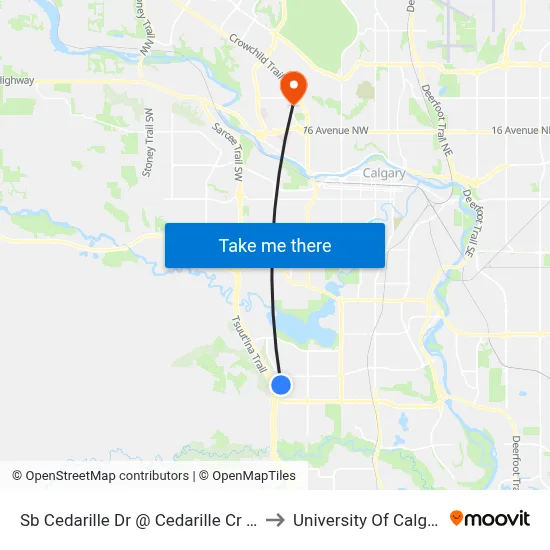 Sb Cedarille Dr @ Cedarille Cr SW to University Of Calgary map