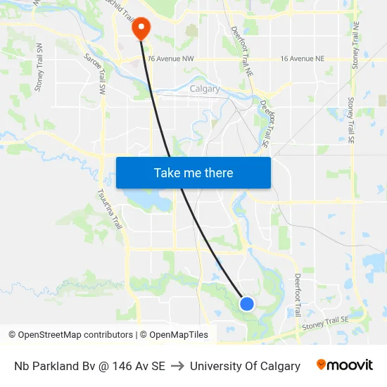 Nb Parkland Bv @ 146 Av SE to University Of Calgary map