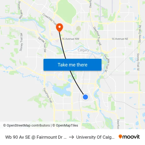 Wb 90 Av SE @ Fairmount Dr SE to University Of Calgary map