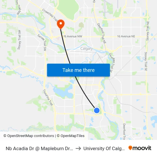 Nb Acadia Dr @ Mapleburn Dr SE to University Of Calgary map
