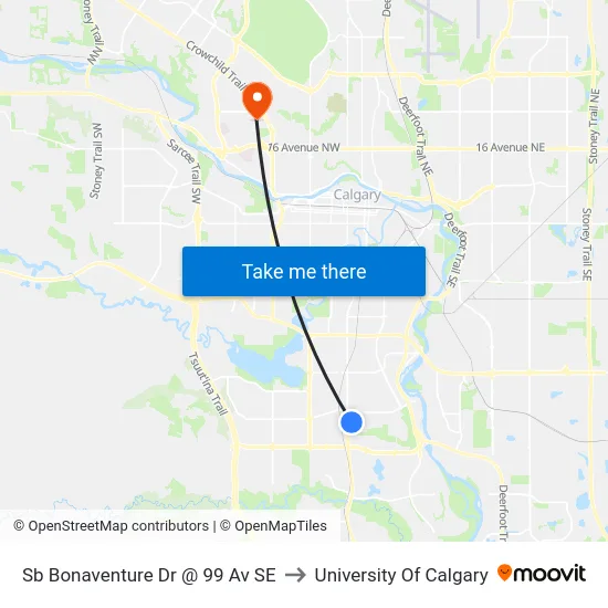 Sb Bonaventure Dr @ 99 Av SE to University Of Calgary map