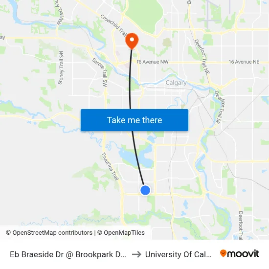 Eb Braeside Dr @ Brookpark Dr SW to University Of Calgary map