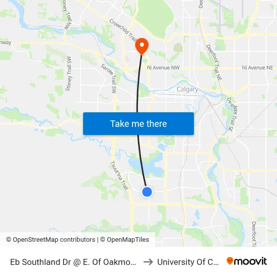 Eb Southland Dr @  E. Of Oakmoor Wy SW to University Of Calgary map