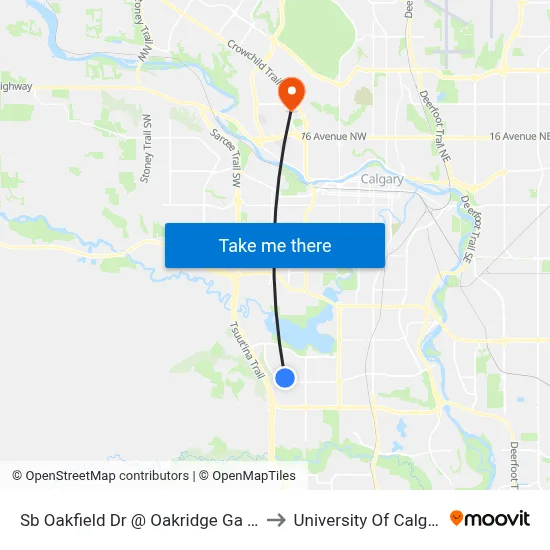 Sb Oakfield Dr @ Oakridge Ga SW to University Of Calgary map