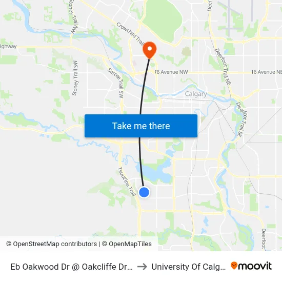 Eb Oakwood Dr @ Oakcliffe Dr SW to University Of Calgary map