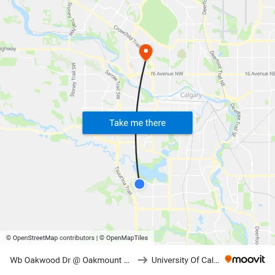 Wb Oakwood Dr @ Oakmount Wy SW to University Of Calgary map