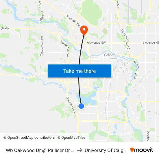 Wb Oakwood Dr @ Palliser Dr SW to University Of Calgary map