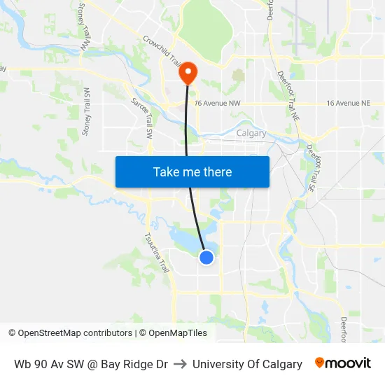 Wb 90 Av SW @ Bay Ridge Dr to University Of Calgary map
