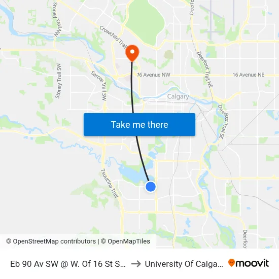 Eb 90 Av SW @ W. Of 16 St SW to University Of Calgary map