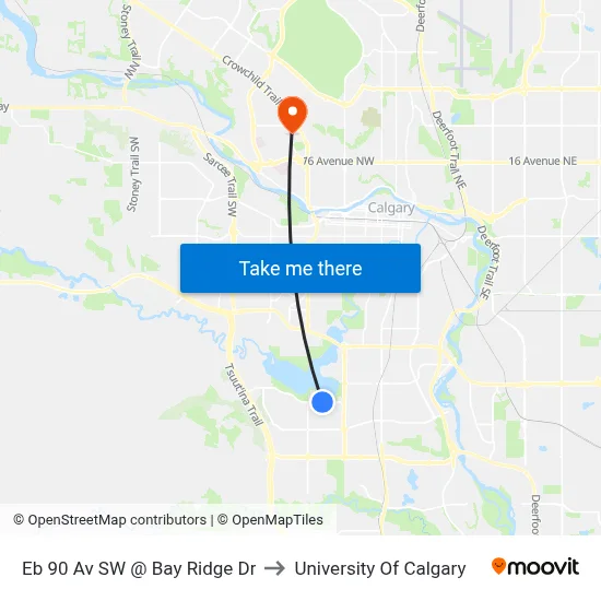 Eb 90 Av SW @ Bay Ridge Dr to University Of Calgary map