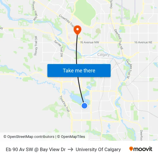 Eb 90 Av SW @ Bay View Dr to University Of Calgary map