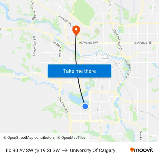 Eb 90 Av SW @ 19 St SW to University Of Calgary map