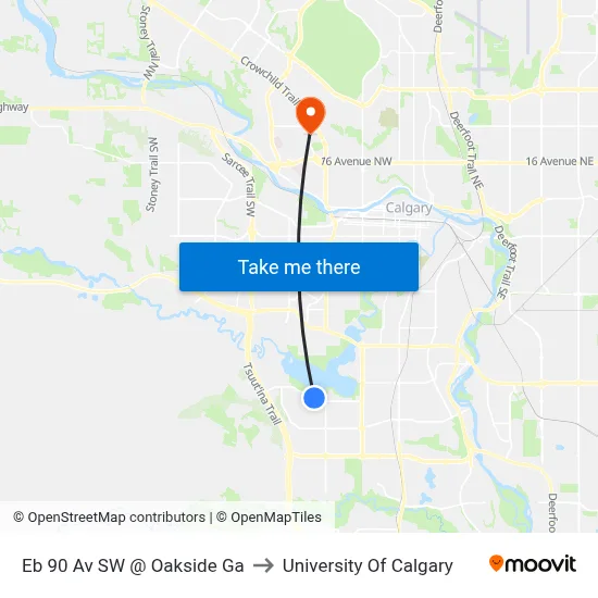 Eb 90 Av SW @ Oakside Ga to University Of Calgary map