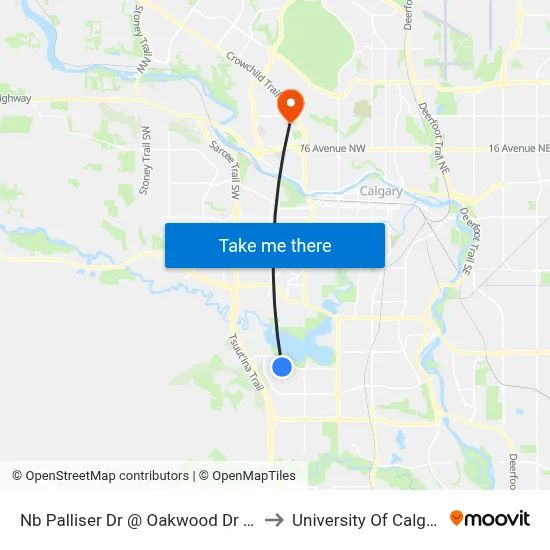 Nb Palliser Dr @ Oakwood Dr SW to University Of Calgary map