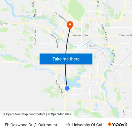 Eb Oakwood Dr @ Oakmount Wy SW to University Of Calgary map